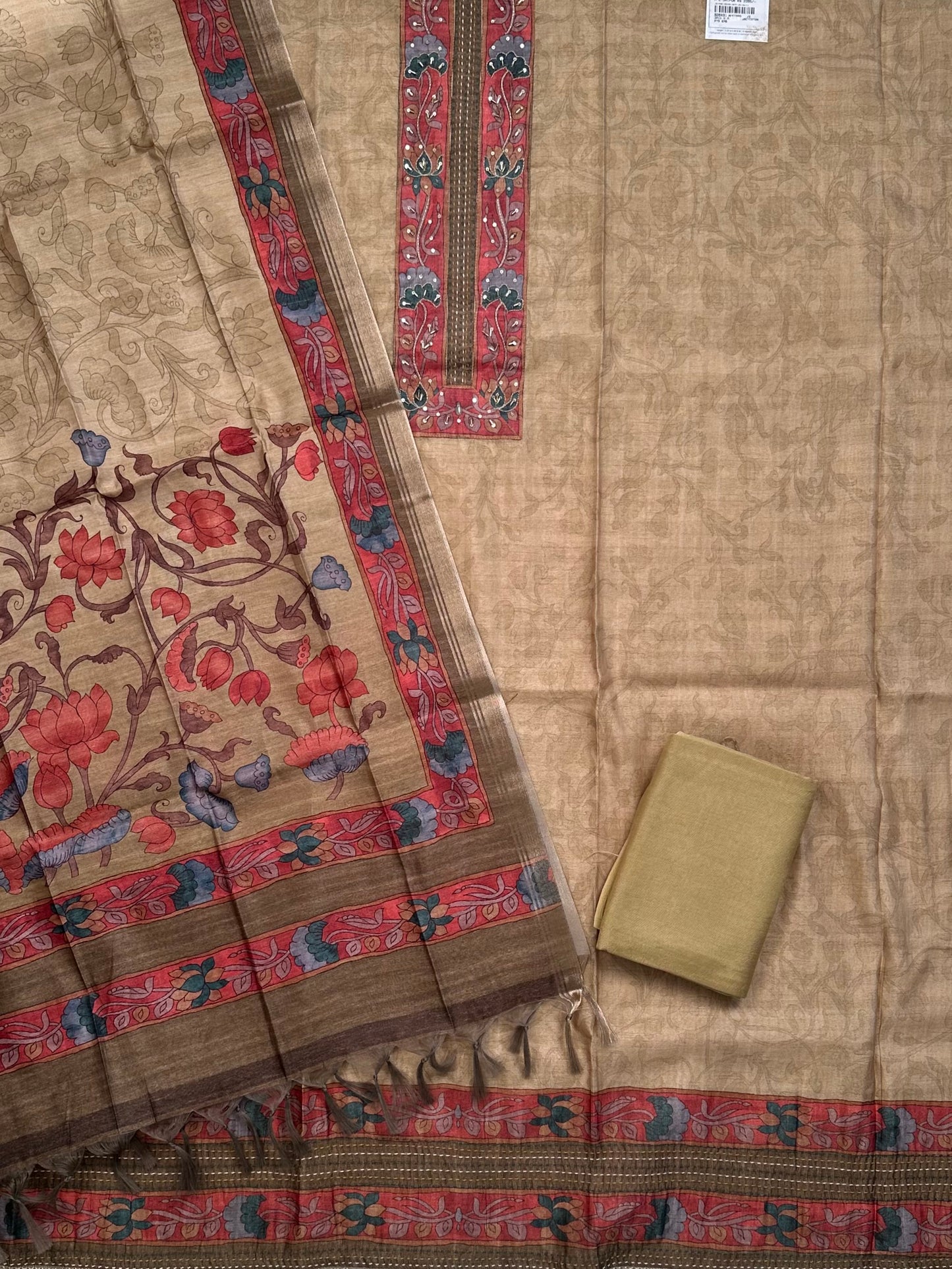 Beige Fancy Cotton 3-Piece Suit