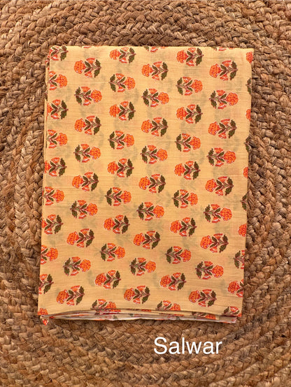 Yellow Angrakha Printed Cotton 3-Piece Suit