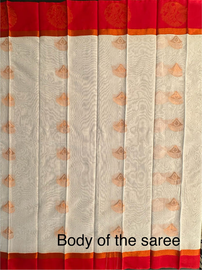 White Red Doodh Aalta Pure Cotton Saree