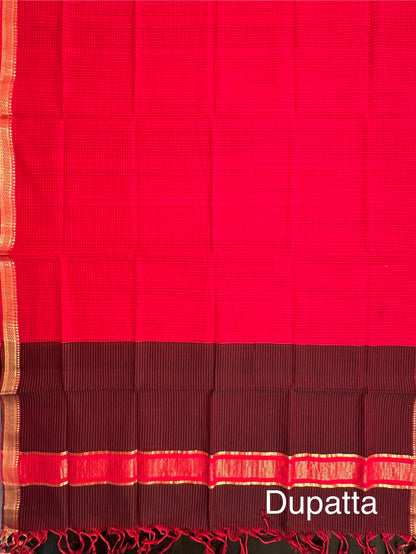 Maroon Mangalgiri Pure Cotton Unstitched 3-Piece Suit