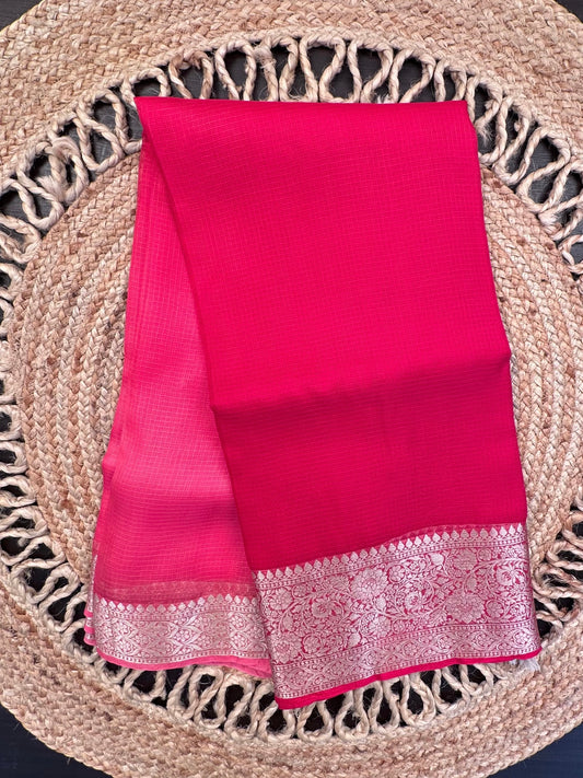 Shaded Red Pure Kota Doria Silk Saree