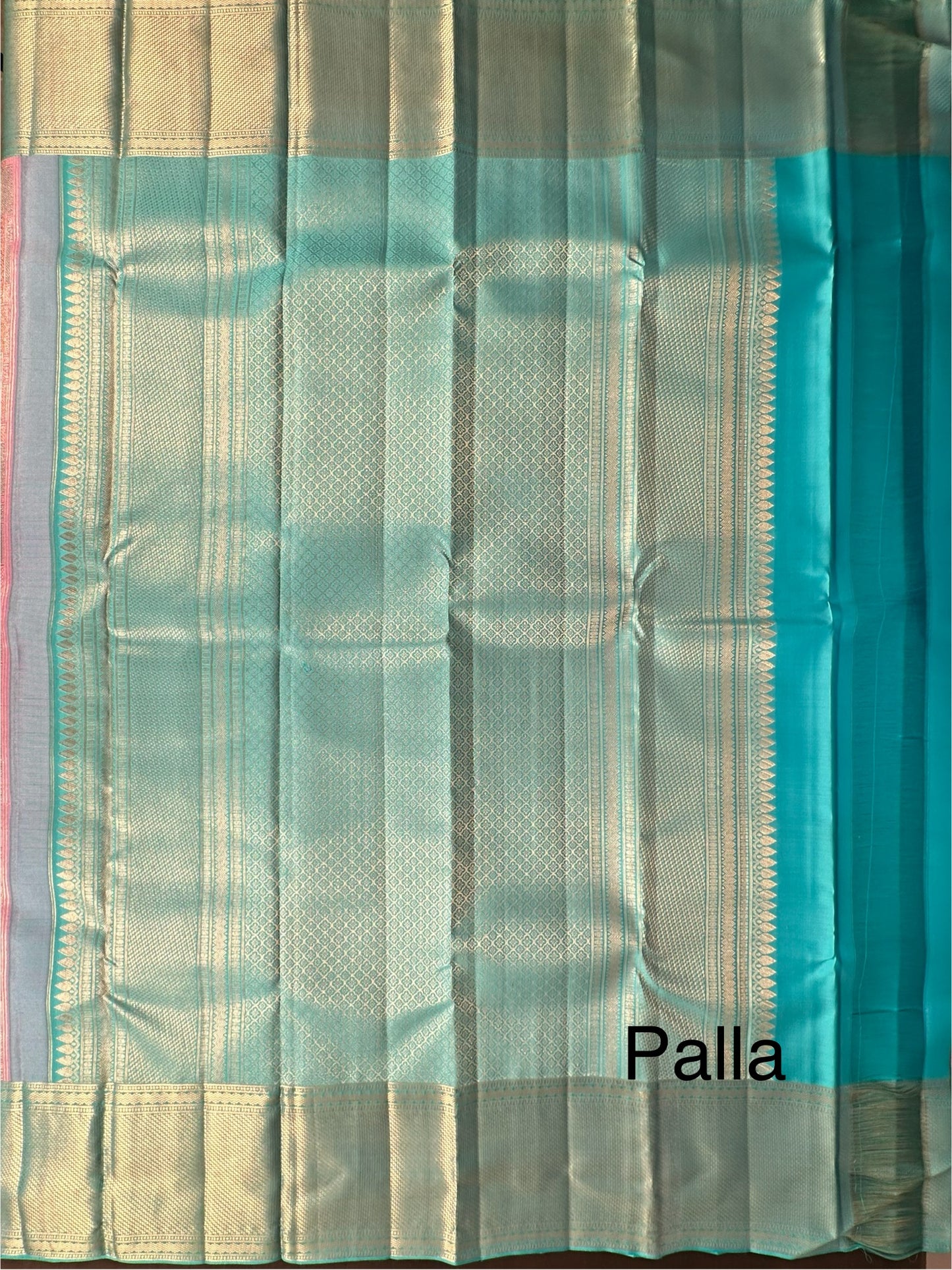 Pink-Firozi  Handloom Kanjivaram Jamawar Pure Silk Saree