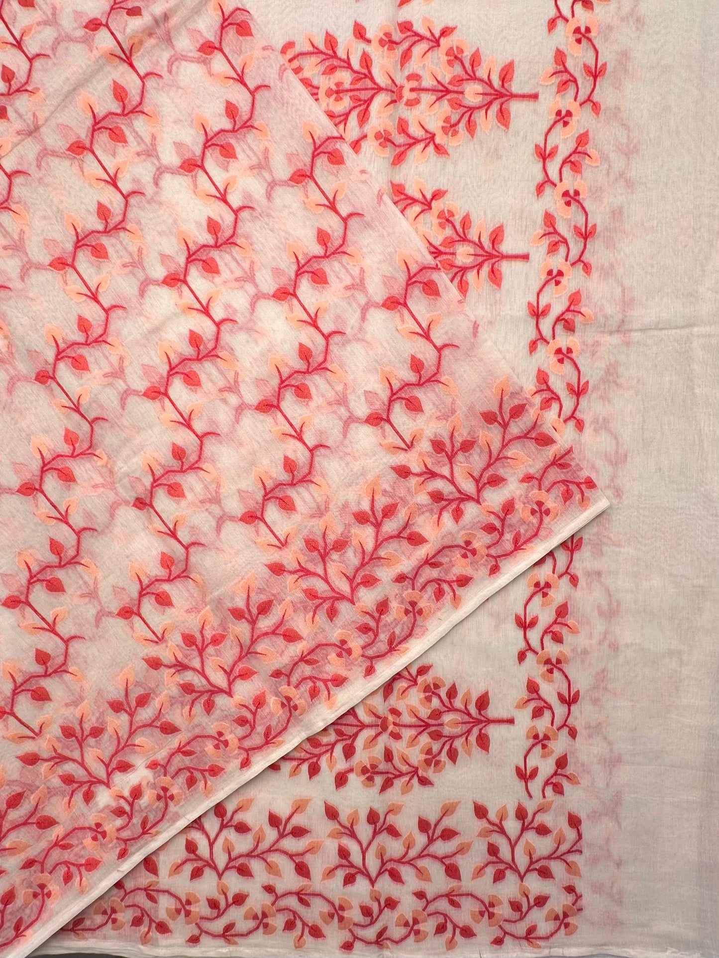 Off White-Red Jamdani Fancy Cotton Saree