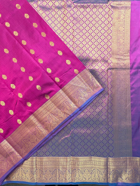 Magenta Pondicherry Handloom Pure Silk Saree