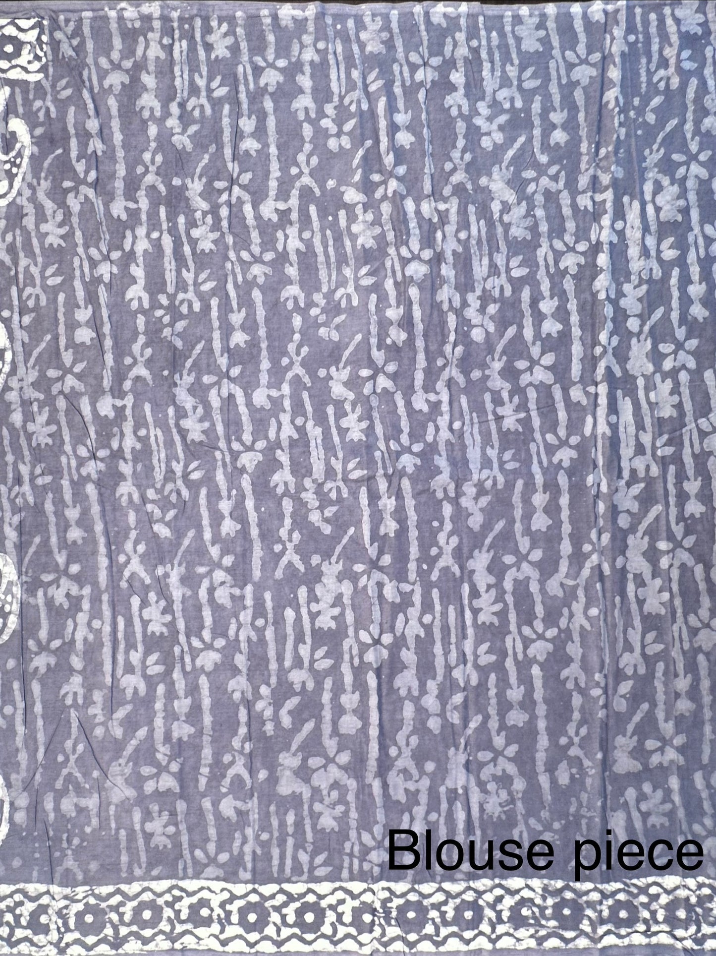 Bluish Grey Hand Block Print Pure Cotton Saree