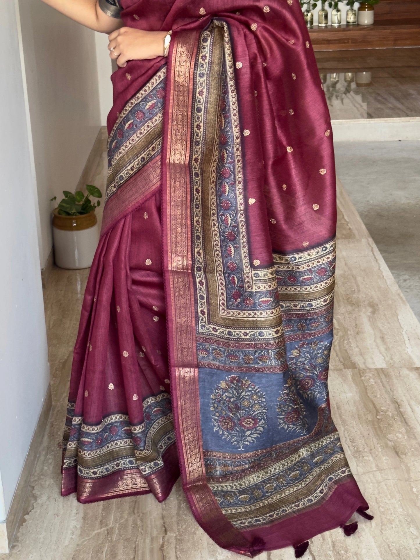 Maroon Muga Silk Saree