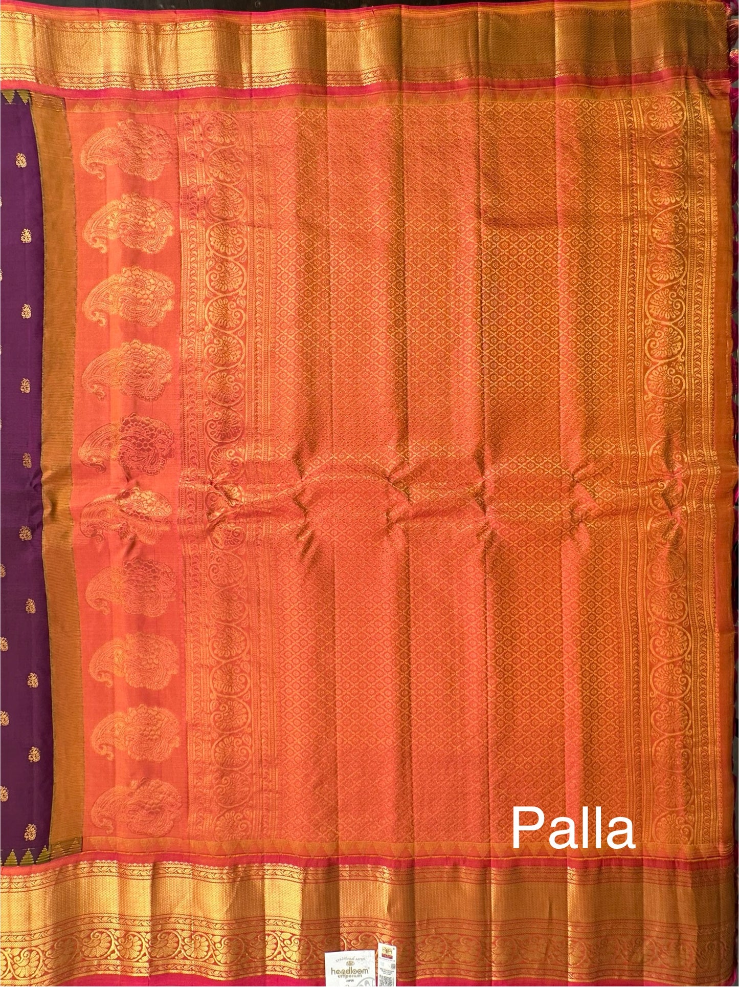 Purple-Coral Gadwal Pure Silk Saree