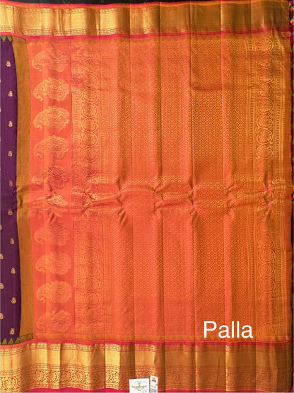Purple-Coral Gadwal Pure Silk Saree