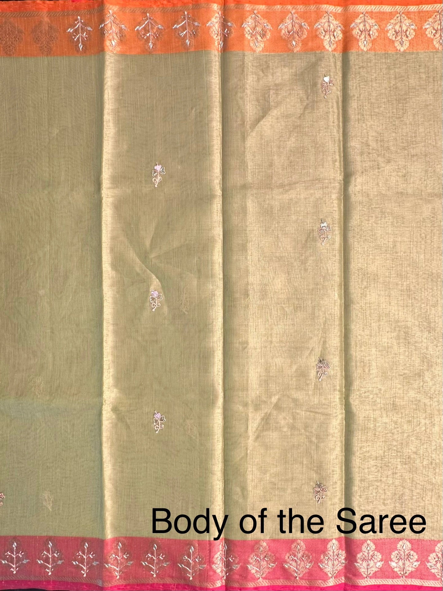 Parrot Green Hand Work Fancy Tissue Saree
