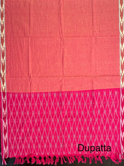 Rani Pink Ikkat Cotton Unstitched 3-Piece Suit