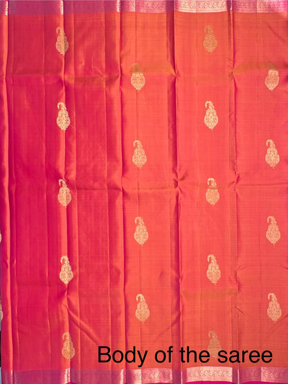 Orange-Rani Handloom Kanjivaram Pure Silk Saree