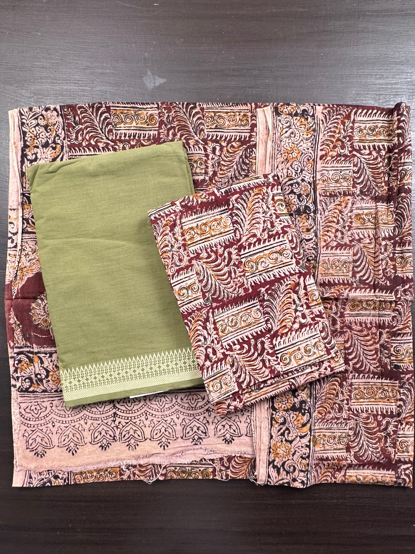 Mehndi Green Mangalgiri Cotton Unstitched 3-Piece Suit