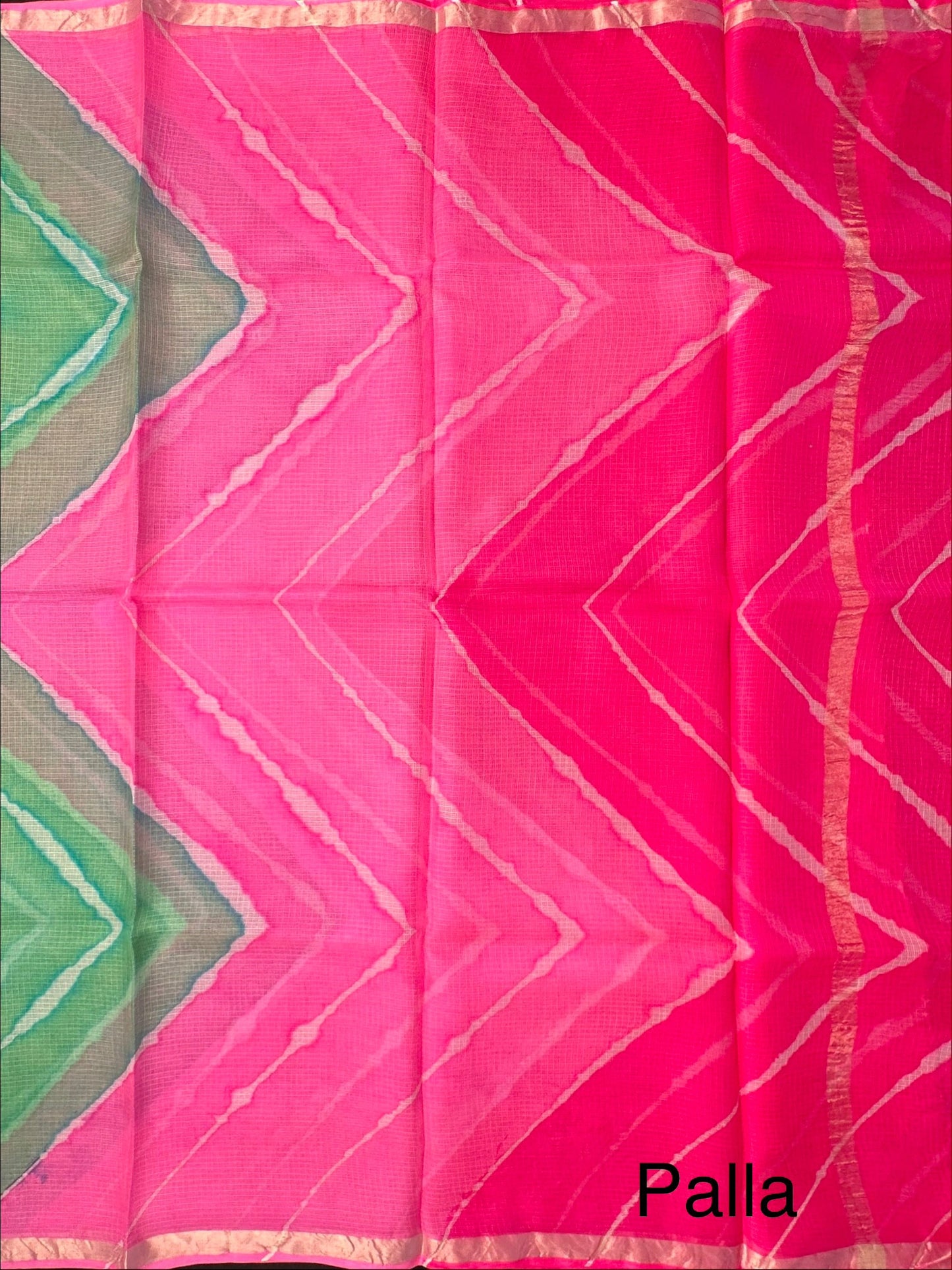 Green-Pink Leheriya Kota Doria Pure Silk Saree