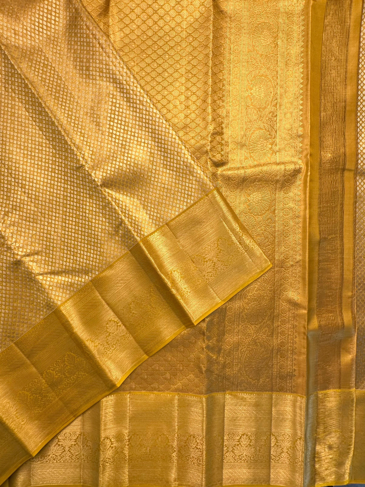 Golden -Mustard Handloom Kanjivaram Tissue Pure Silk Saree