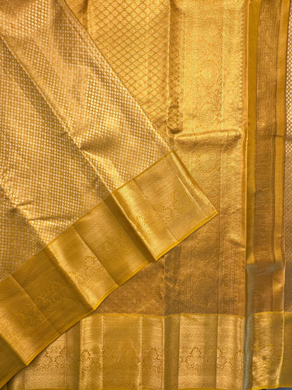 Golden -Mustard Handloom Kanjivaram Tissue Pure Silk Saree