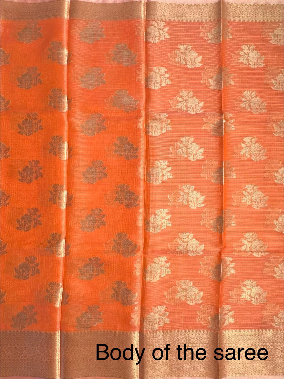 Orange Arvita Kota Doria Fancy Cotton Saree