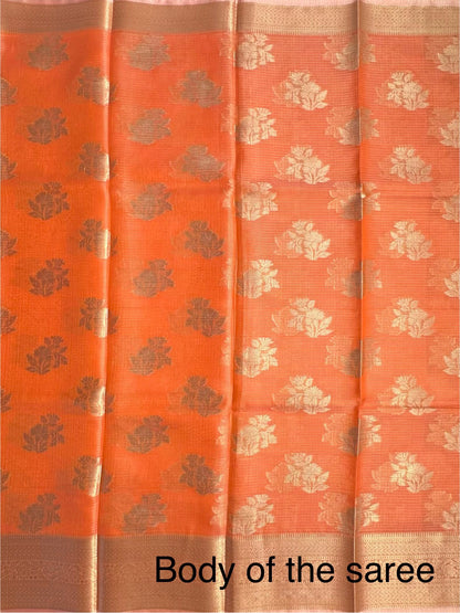 Orange Arvita Kota Doria Fancy Cotton Saree