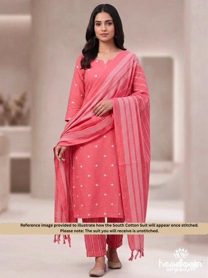 Coral Pink Unstitched South Cotton Suit