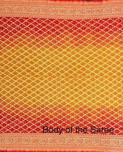 Yellow-Orange Gharchola Bandhej Pure Georgette Saree