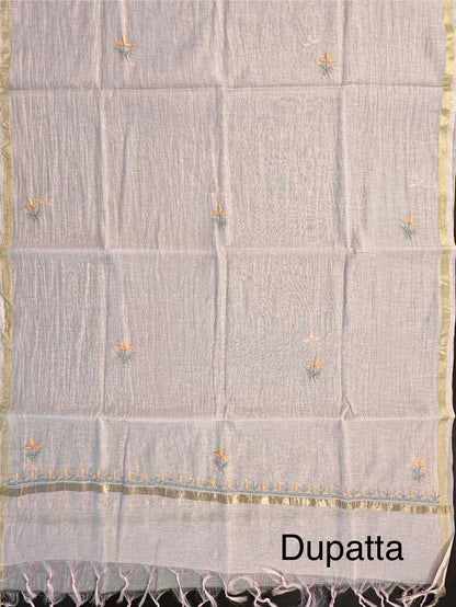 Pink Chanderi Chikankari Handwork 3-Piece Unstitched Suit