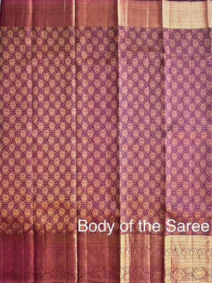 Wine Handloom Kanjivaram Jamawar Pure Silk Saree