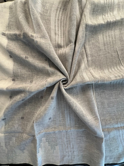 Off White-Grey Linen Saree