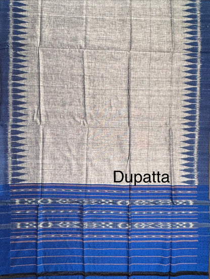 Blue Sambhalpuri Ikkat Handloom Cotton  3-Piece Suit