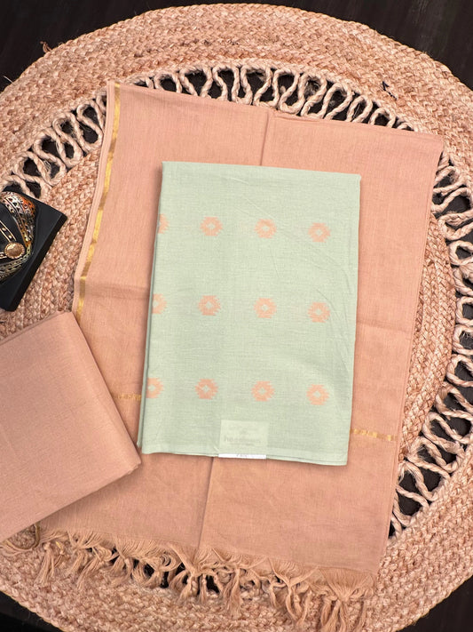Pista Green-Beige Kritika South Cotton 3-Piece Suit