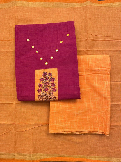 Magenta-Orange South Cotton 3-Piece Suit