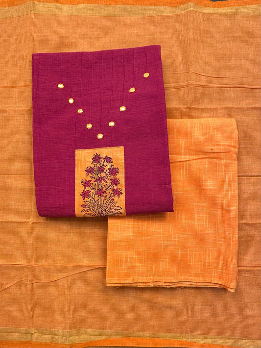 Magenta-Orange South Cotton 3-Piece Suit