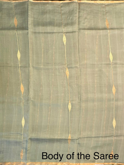 Dusky Pink-Grey-Sage Green Vedika Banarasi Pure Silk Saree