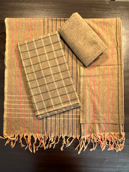 Brown Checkered Handloom Cotton Suit