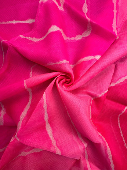 Pink-Rani Leheriya Kota Doria Pure Silk Saree