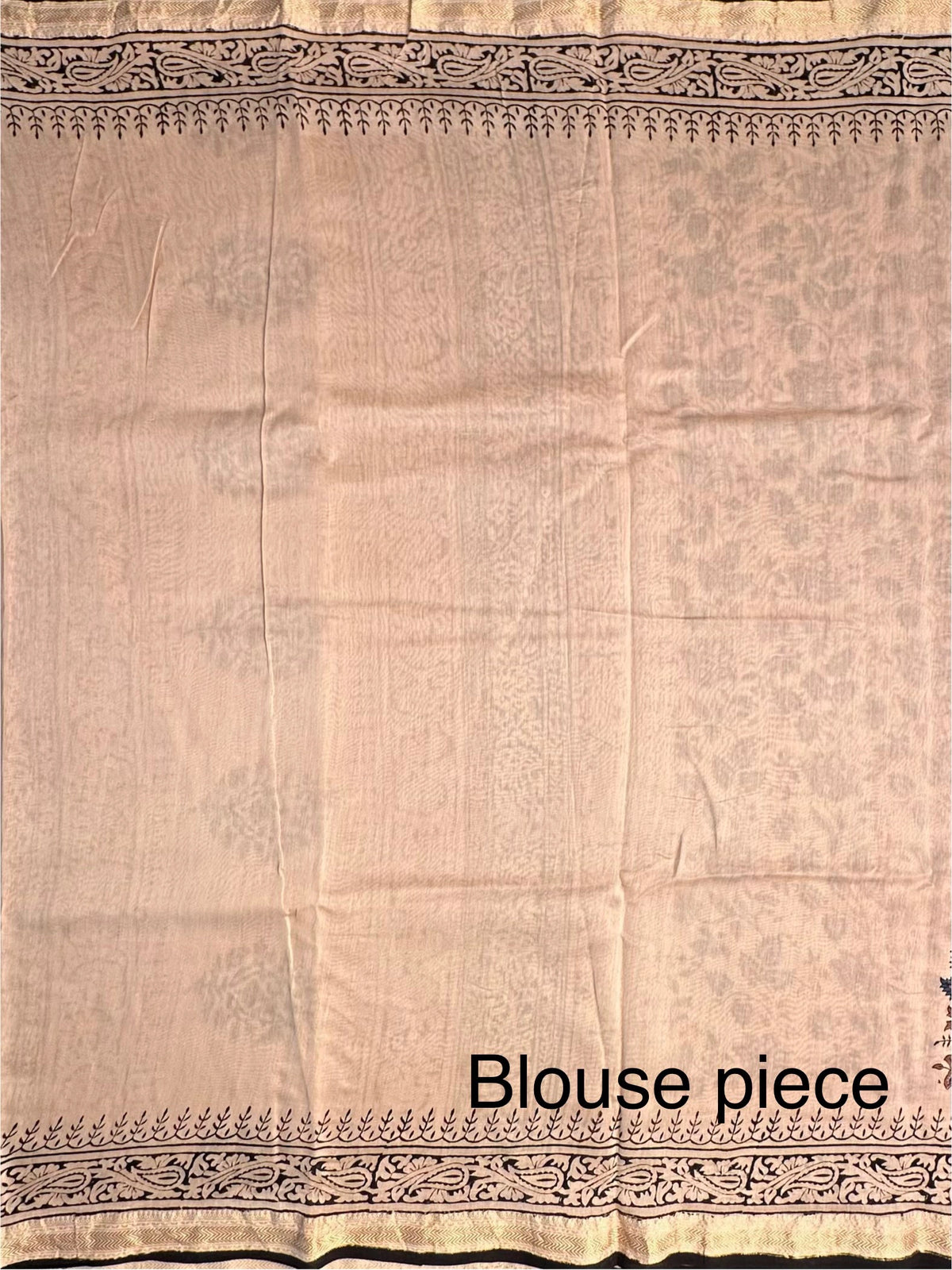 Beige-Blue Chanderi Saree with Hand Block Print