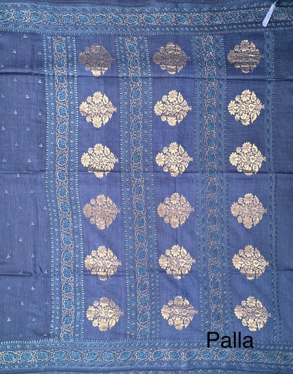 Navy Blue Muga Silk Saree
