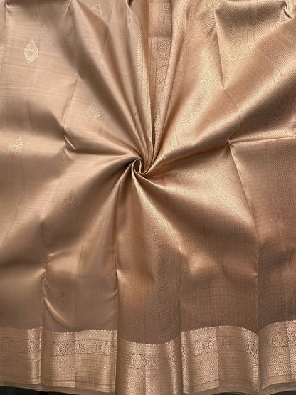Beige Handloom Kanjivaram Pure Silk Saree