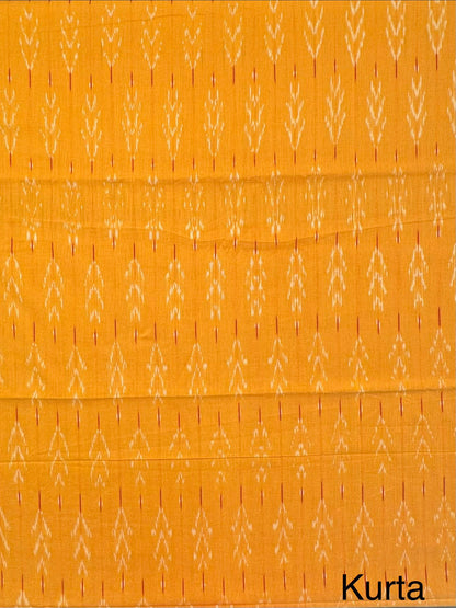 Mustard Ikkat Handloom Cotton Unstitched 3-Piece Suit