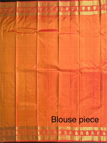 Yellow  Pondicherry Handloom Pure Silk Saree