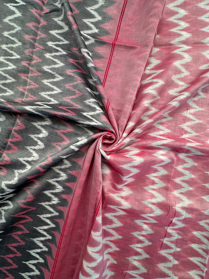 Grey-Pink Ikkat Cotton Saree