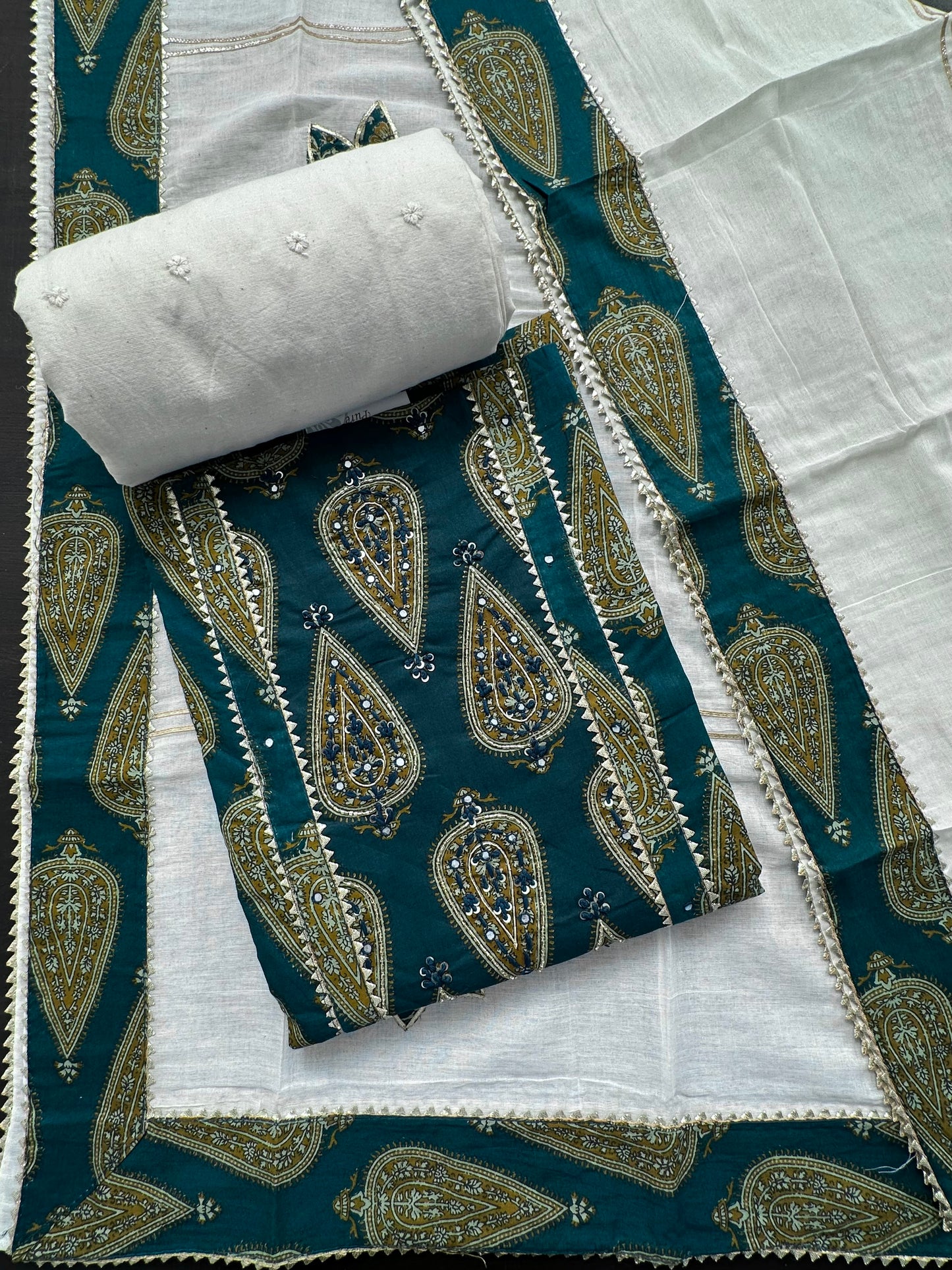 Bottle Green  Printed Pure Cotton Suit