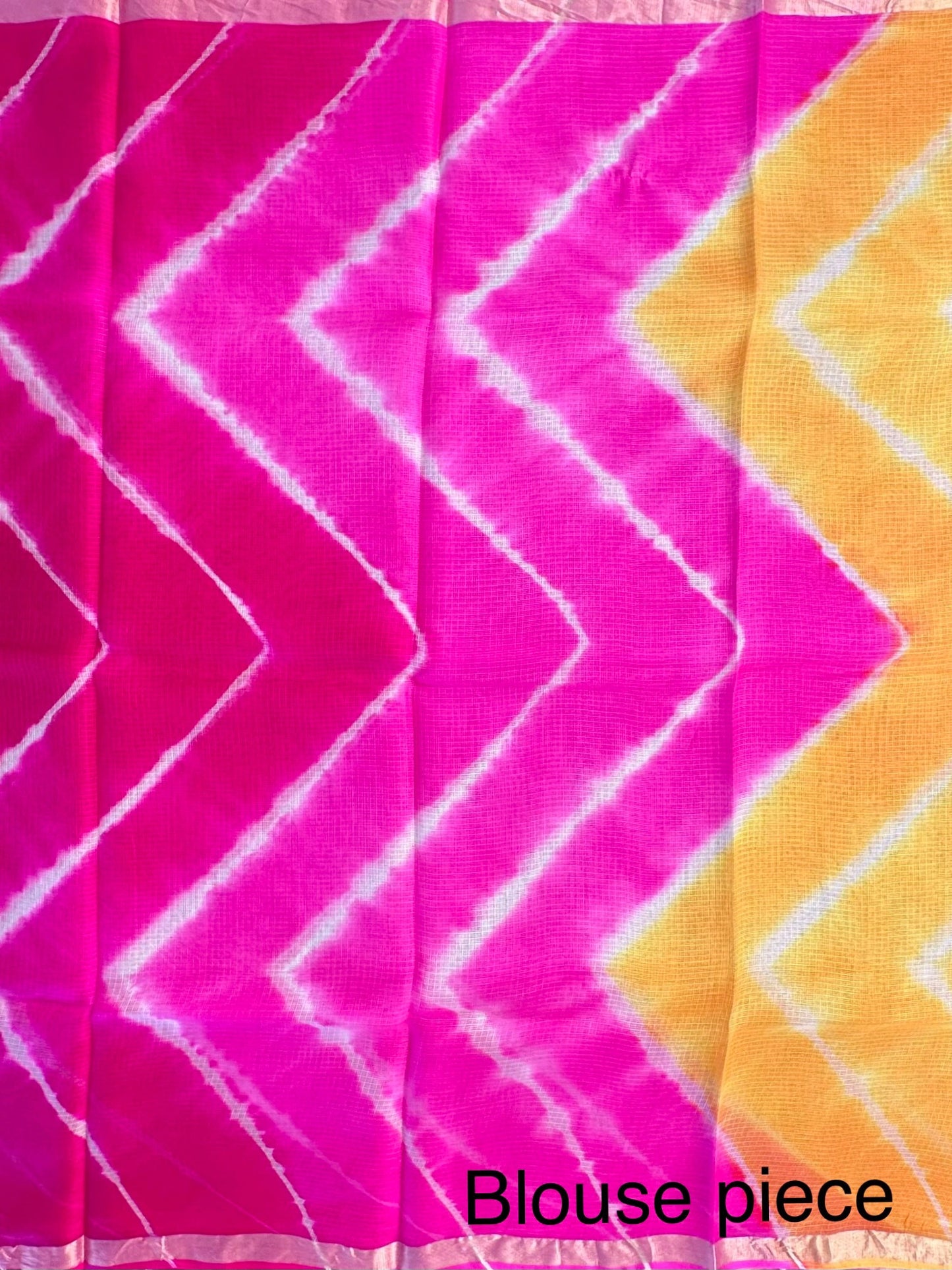Yellow-Pink Leheriya Kota Doria Pure Silk Saree