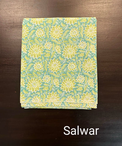 Sea Green Jaipuri Neck Work Cotton 3- Piece Suit