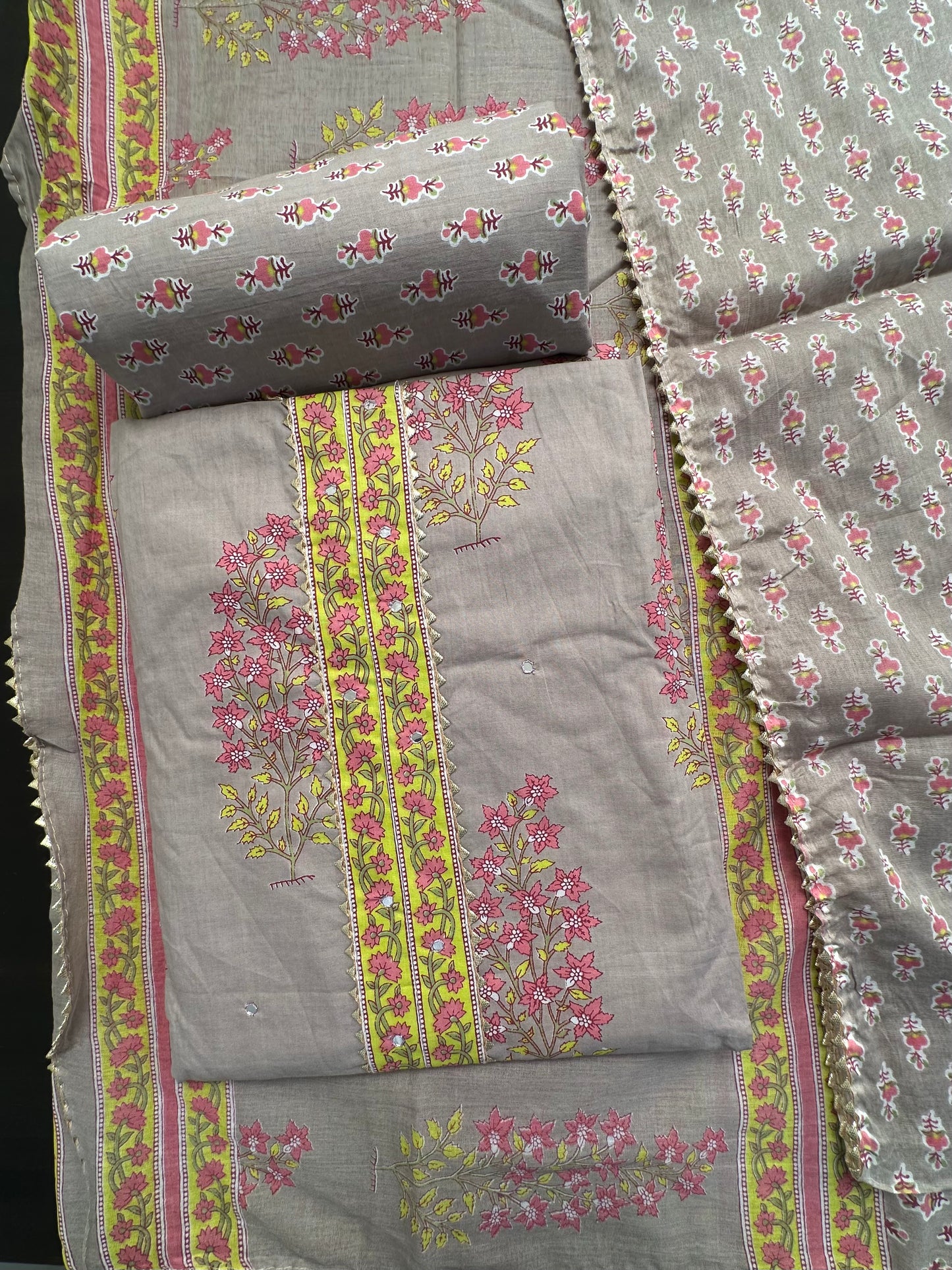 Light Gray Jaipuri Necktie Cotton 3-Piece Suit