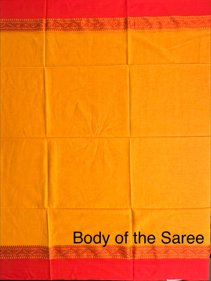 Yellow-Red Piku Bengal Cotton Saree
