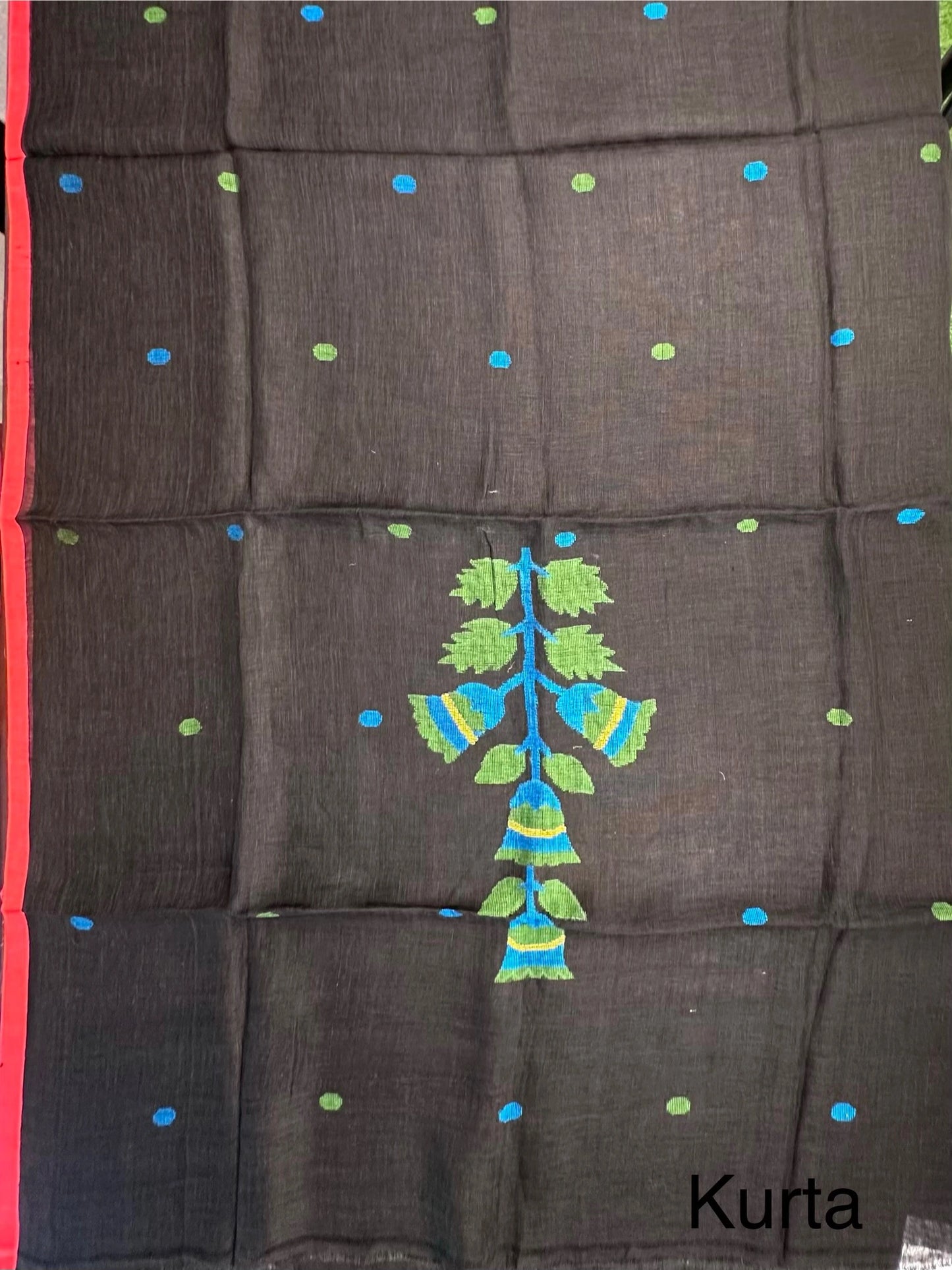 Black Linen Dhakai 2 Piece Kurta Dupatta Unstitched Set