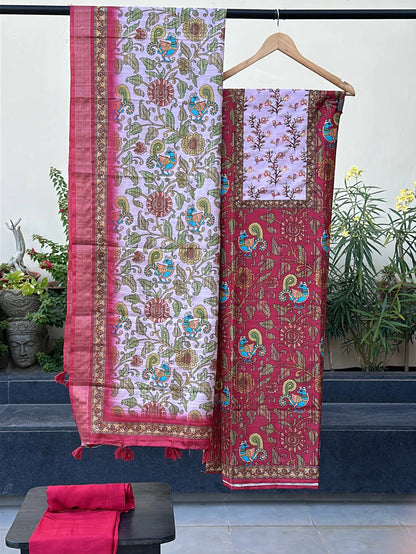 Pinkish Red Fancy Cotton 3-Piece Suit