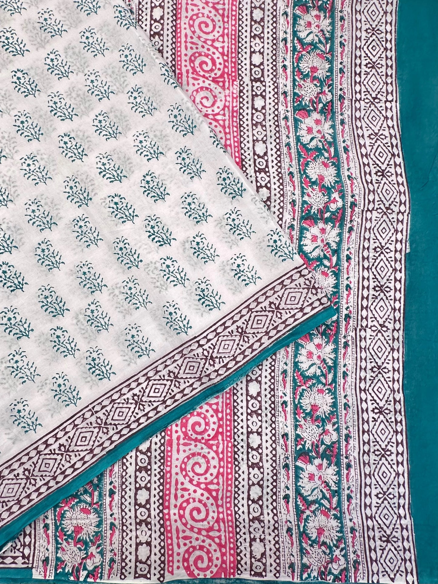 Off White Hand Block Print Pure Cotton Saree