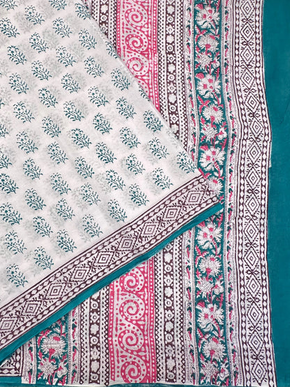 Off White Hand Block Print Pure Cotton Saree