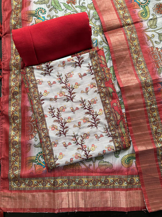 Red Fancy Cotton 3-Piece Suit