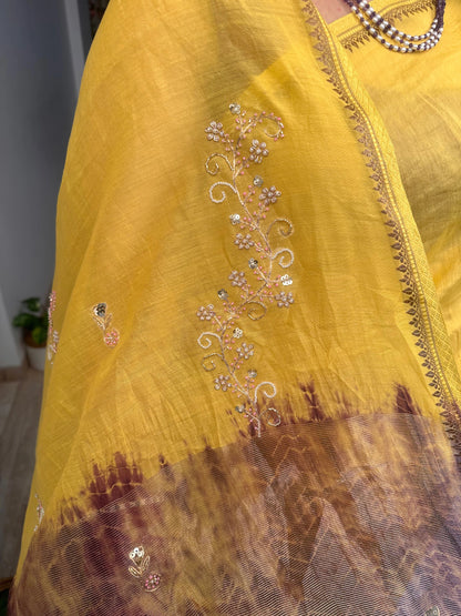 Yellow Drishti Chanderi Saree With Hand Work